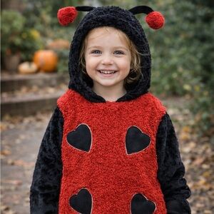 Girls Youth Ladybug Lovebug Costume Large One Piece Hooded Red Black